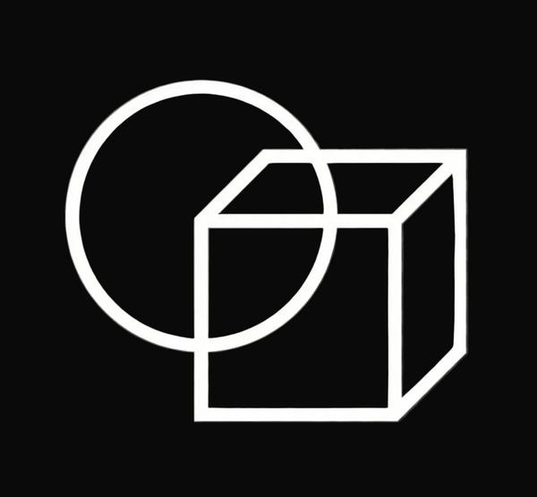 White outline of a circle and cube on a transparent background