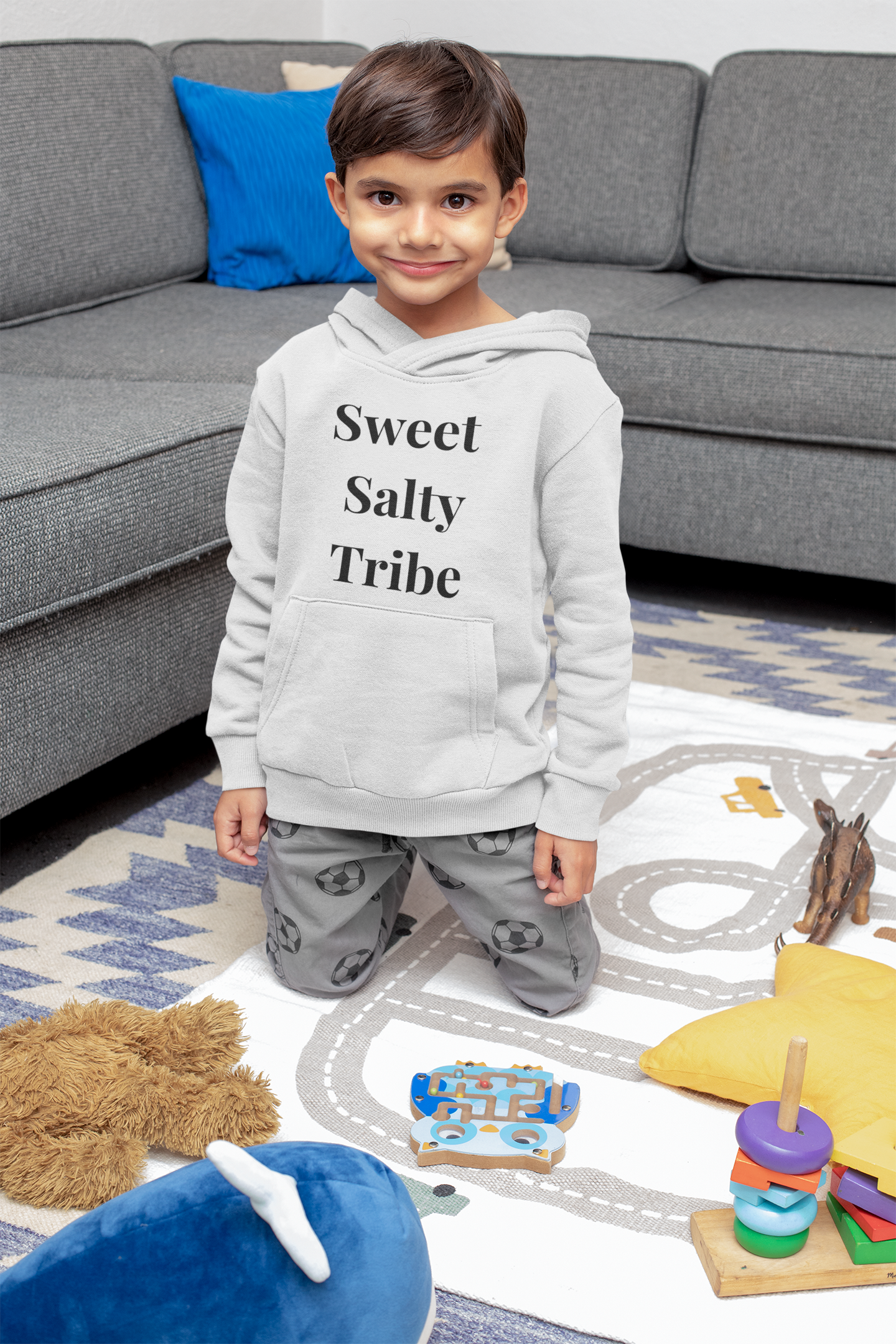 Sweet and Salty Tribe - Kids Hoodie (Grey/Yellow/Pink)