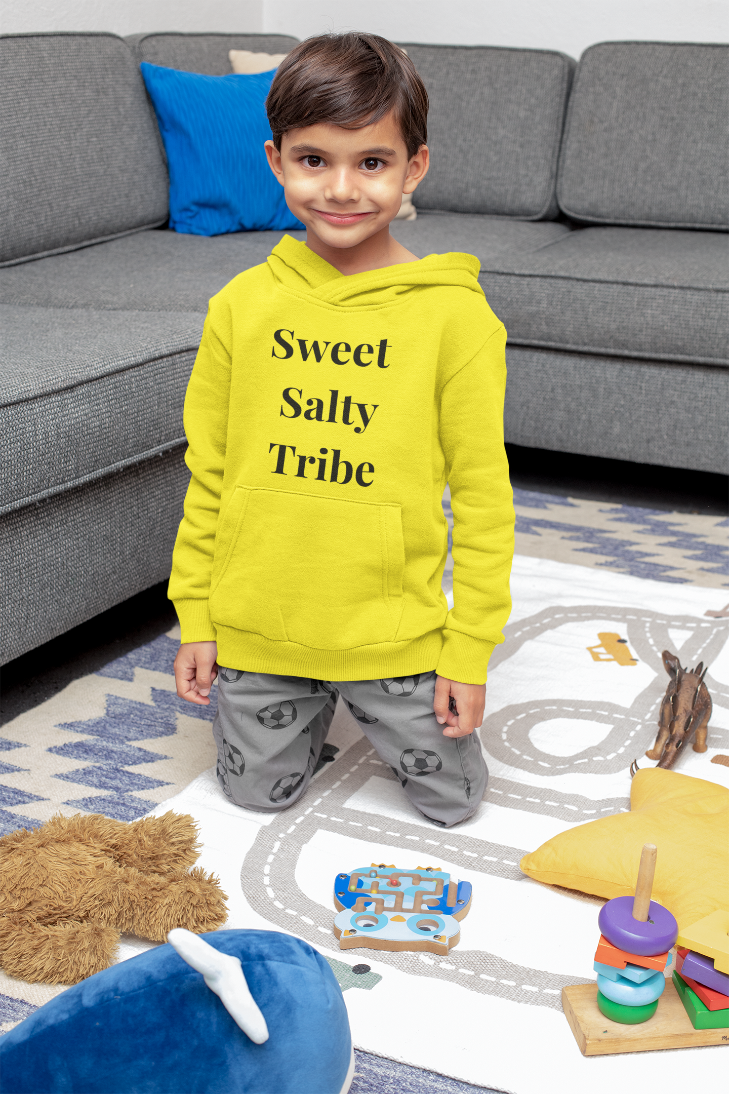 Sweet and Salty Tribe - Kids Hoodie (Grey/Yellow/Pink)