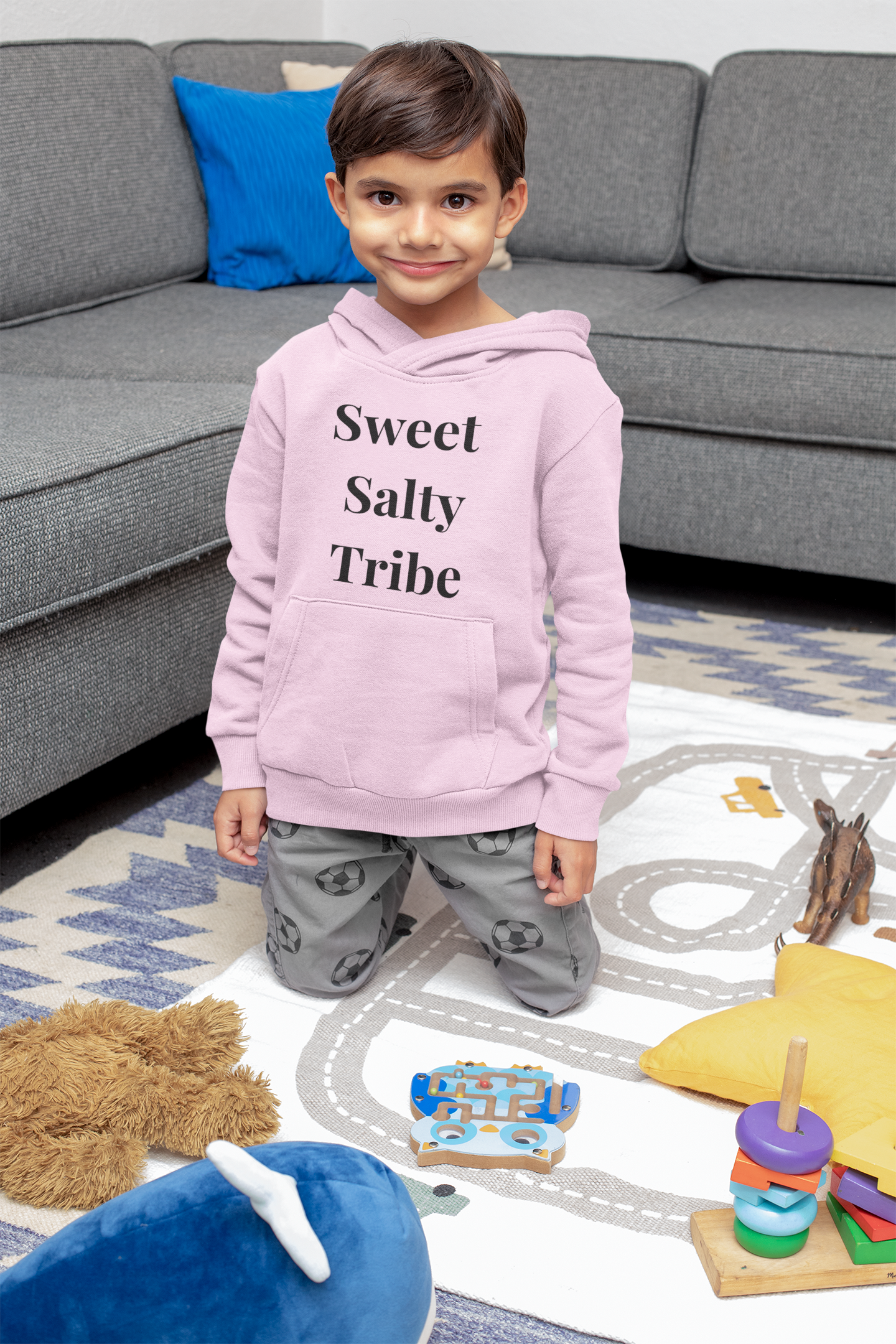 Sweet and Salty Tribe - Kids Hoodie (Grey/Yellow/Pink)